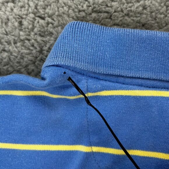 Chaps Mens L Polo Shirt Blue Orange White Stripe 2 Button Golf Shirt w/ LOGO - Picture 3 of 10